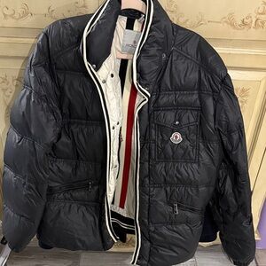 Moncler Black Quilted Puffer Jacket with Cream Interior Trim